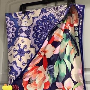 Johnny Was Laurel Canyon Cozy Blanket, Purple & Blue front, Vibrant Florals back